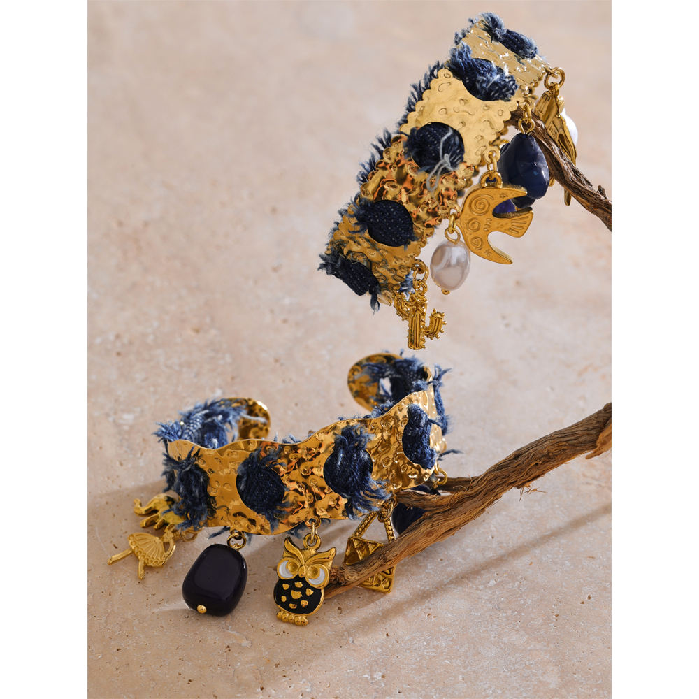 Boho Denim Charm Gold Bracelet