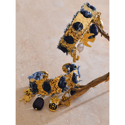 Boho Denim Charm Gold Bracelet