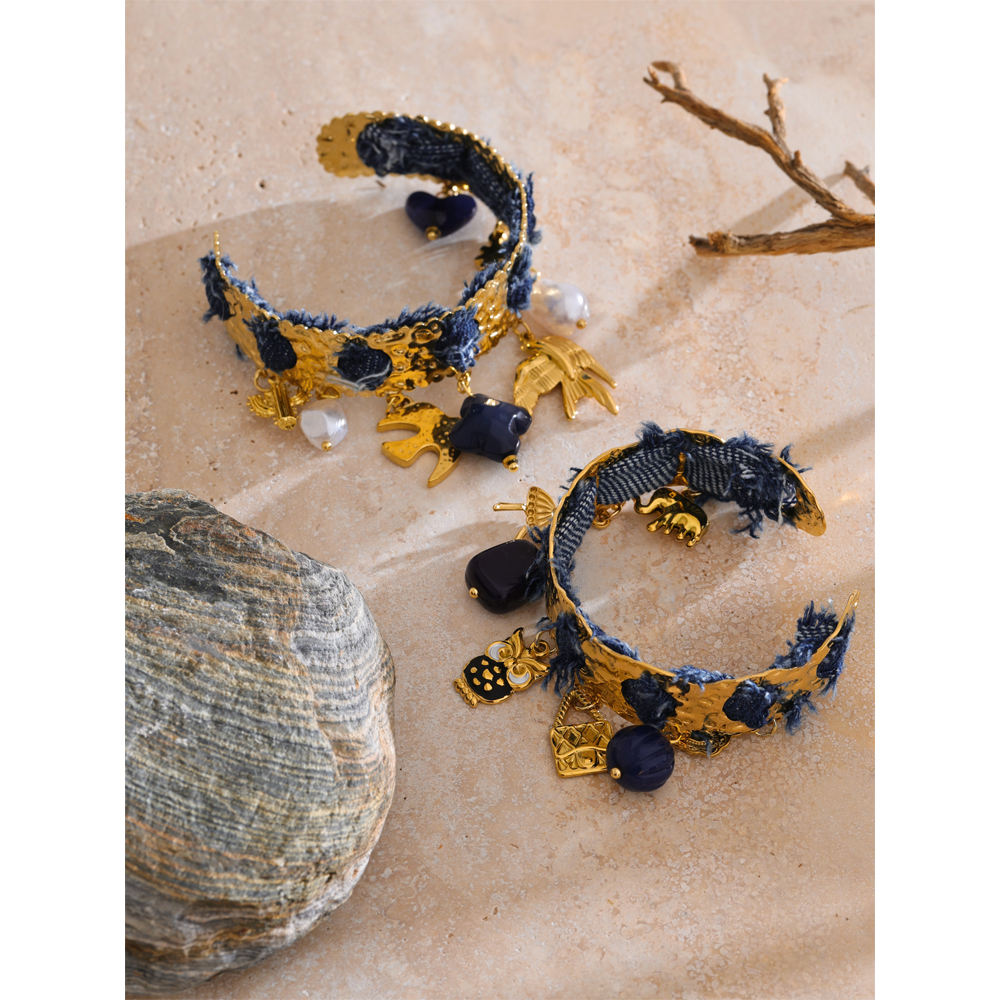 Boho Denim Charm Gold Bracelet