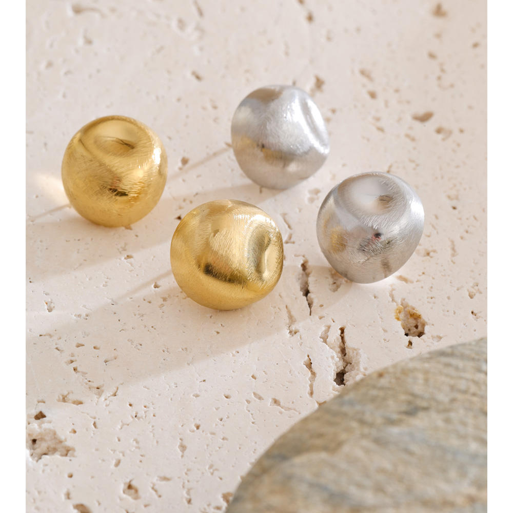 Brushed Dome Stud Earrings – Gold Finish
