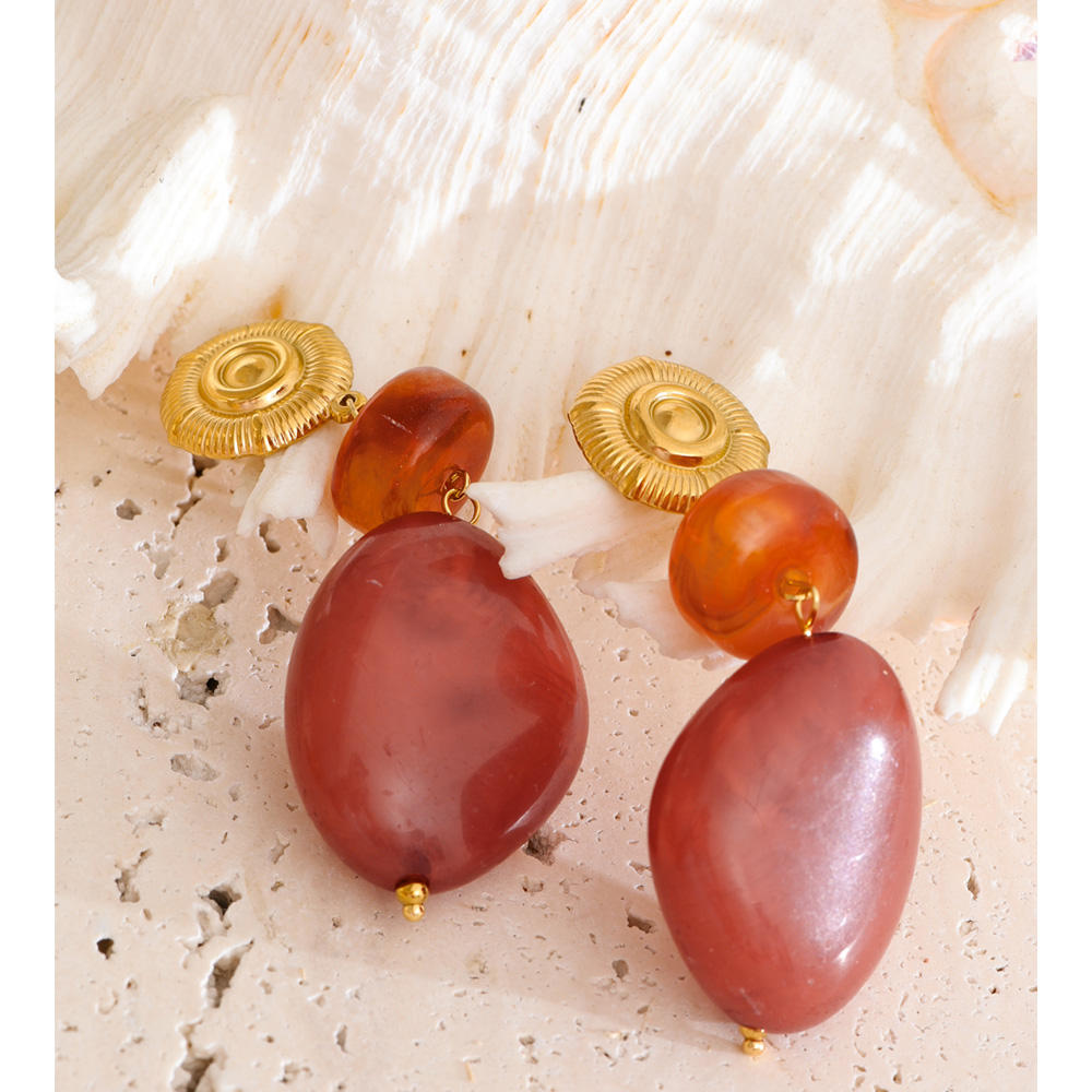 Aurora Resin Drop Statement Earrings – Gold & Terracotta