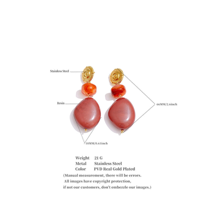 Aurora Resin Drop Statement Earrings – Gold & Terracotta