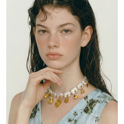 Pearl Charm Necklace – Gold