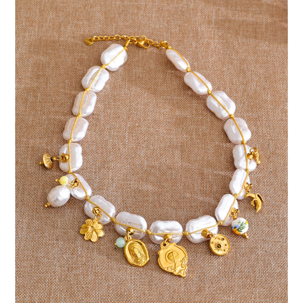 Pearl Charm Necklace – Gold