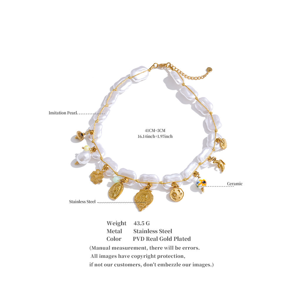 Pearl Charm Necklace – Gold