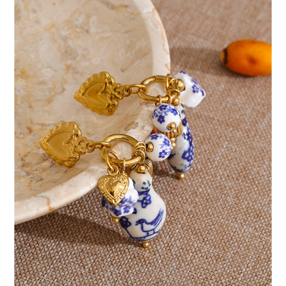 Blue & White Porcelain Charm Drop Earrings