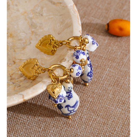 Blue & White Porcelain Charm Drop Earrings