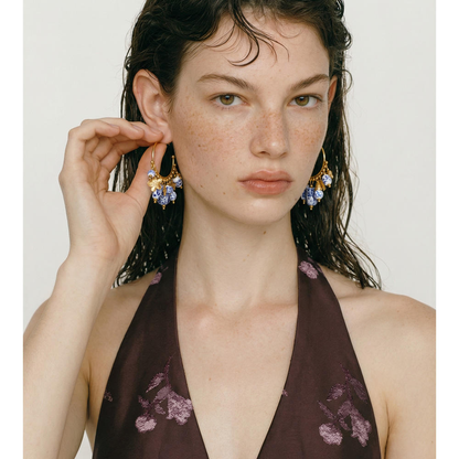 Azure Bloom Charm Hoop Earrings