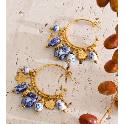 Azure Bloom Charm Hoop Earrings