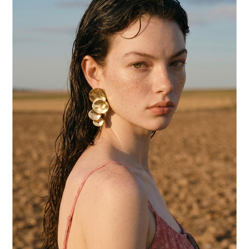 Luna Hammered Gold Disc Statement Earrings