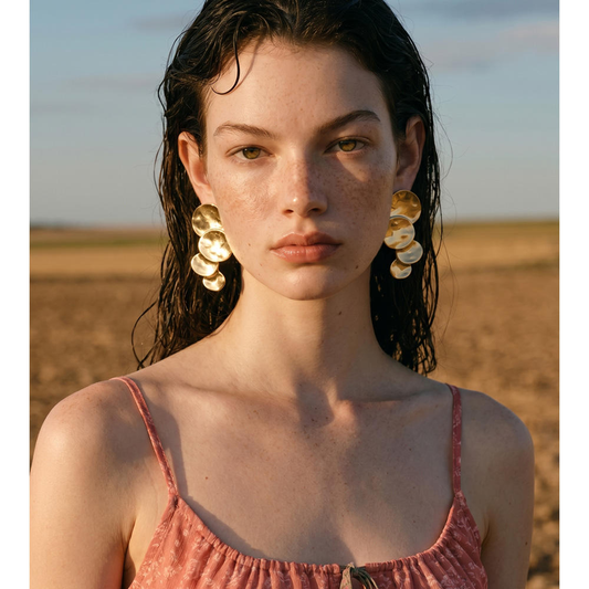Luna Hammered Gold Disc Statement Earrings