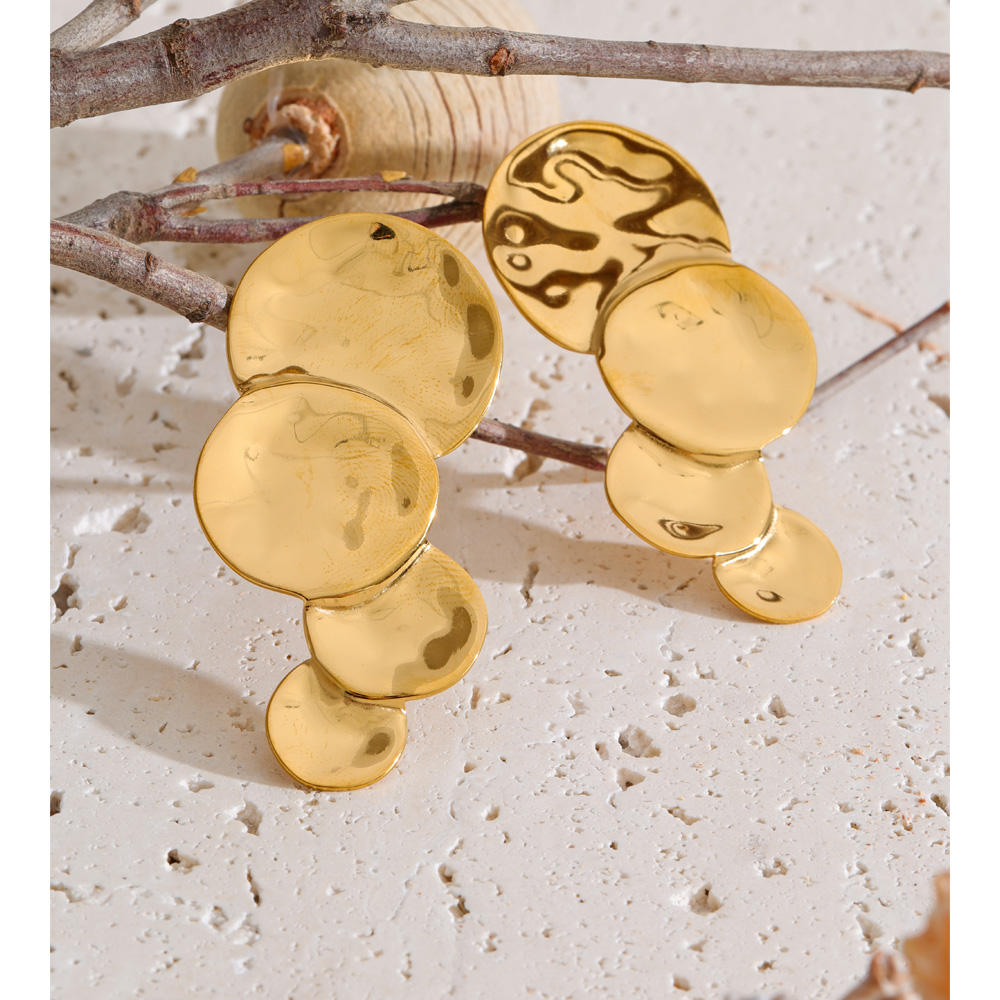 Luna Hammered Gold Disc Statement Earrings