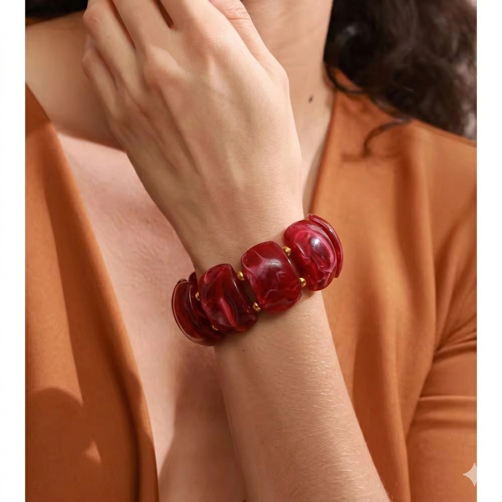 Crimson Marble Resin Statement Bracelet