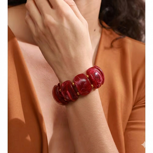 Crimson Marble Resin Statement Bracelet