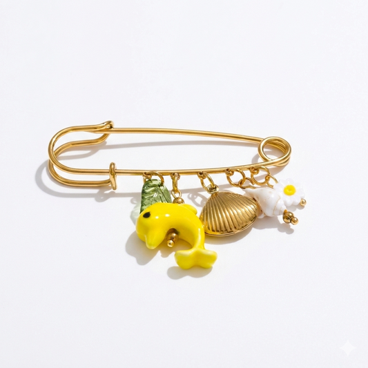 Aquatic Charm Safety Pin Brooch
