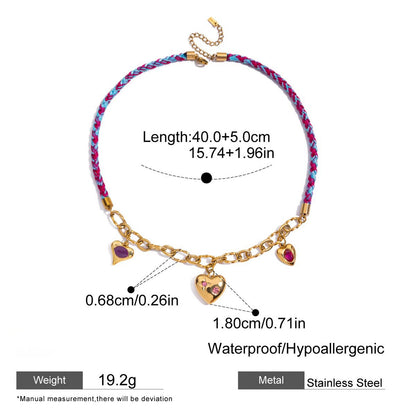 Braided Heart Charm Choker Necklace