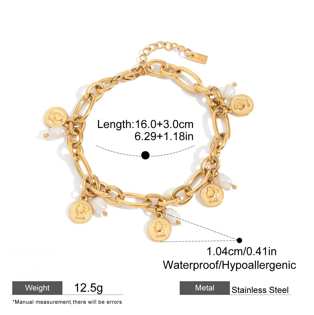 Coin Charm Link Bracelet