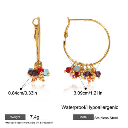 Gold Hoop Earrings with Color Bead Charms