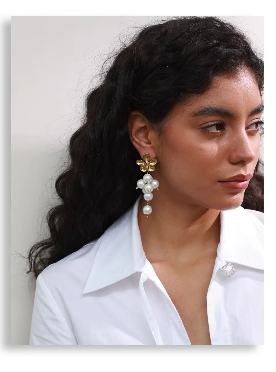 Golden Floral & Pearl Cascade Earrings