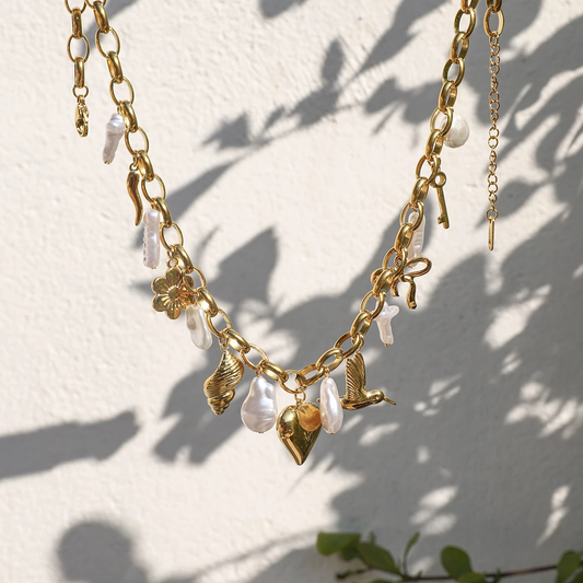 Gold Charm Heart Link Necklace