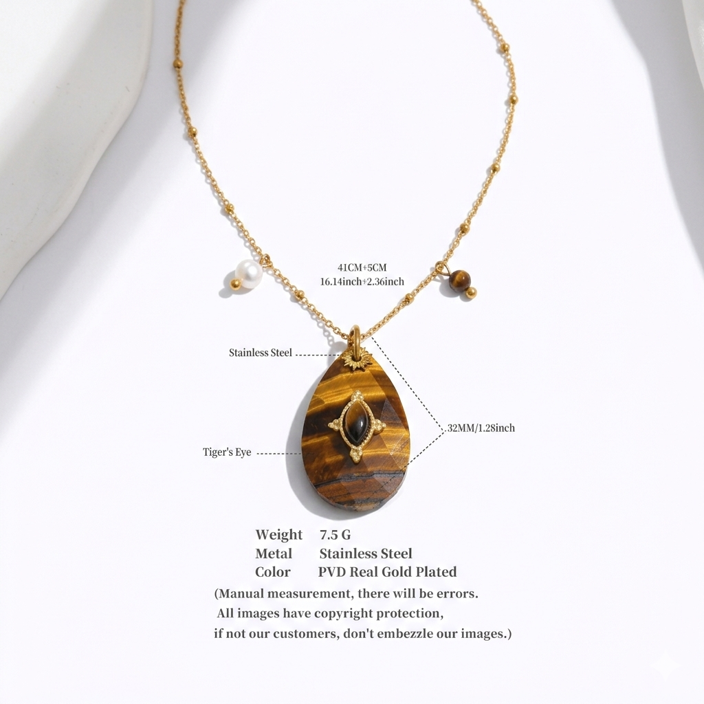 Natural Stone Teardrop & Pearl Medallion Necklace