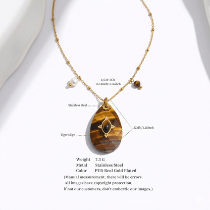 Natural Stone Teardrop & Pearl Medallion Necklace