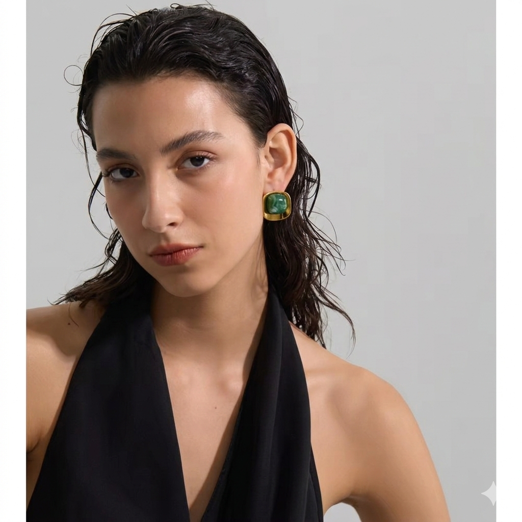 The Jade Empress Square Studs