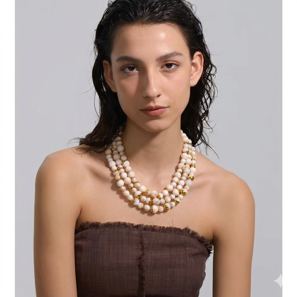 The Alabaster Orb Triple-Strand Statement Necklace