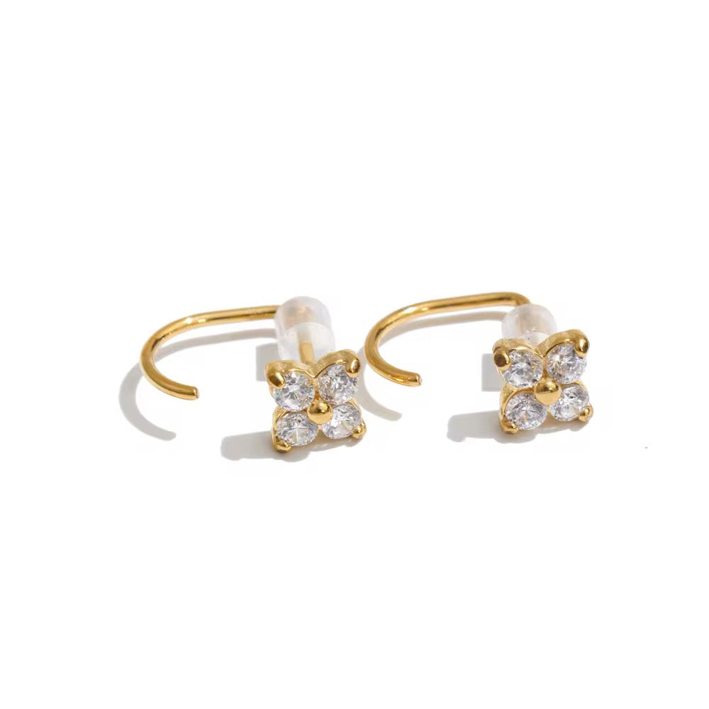 Sparkling Clover Open-Hoop Studs
