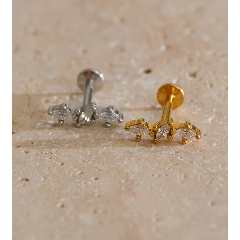 Botanical Crystal Flat Back Piercing Stud