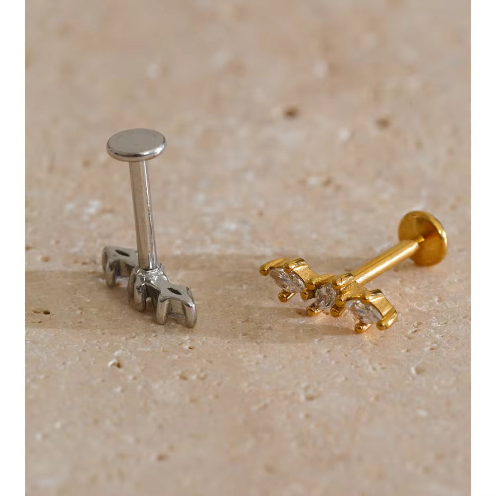 Botanical Crystal Flat Back Piercing Stud