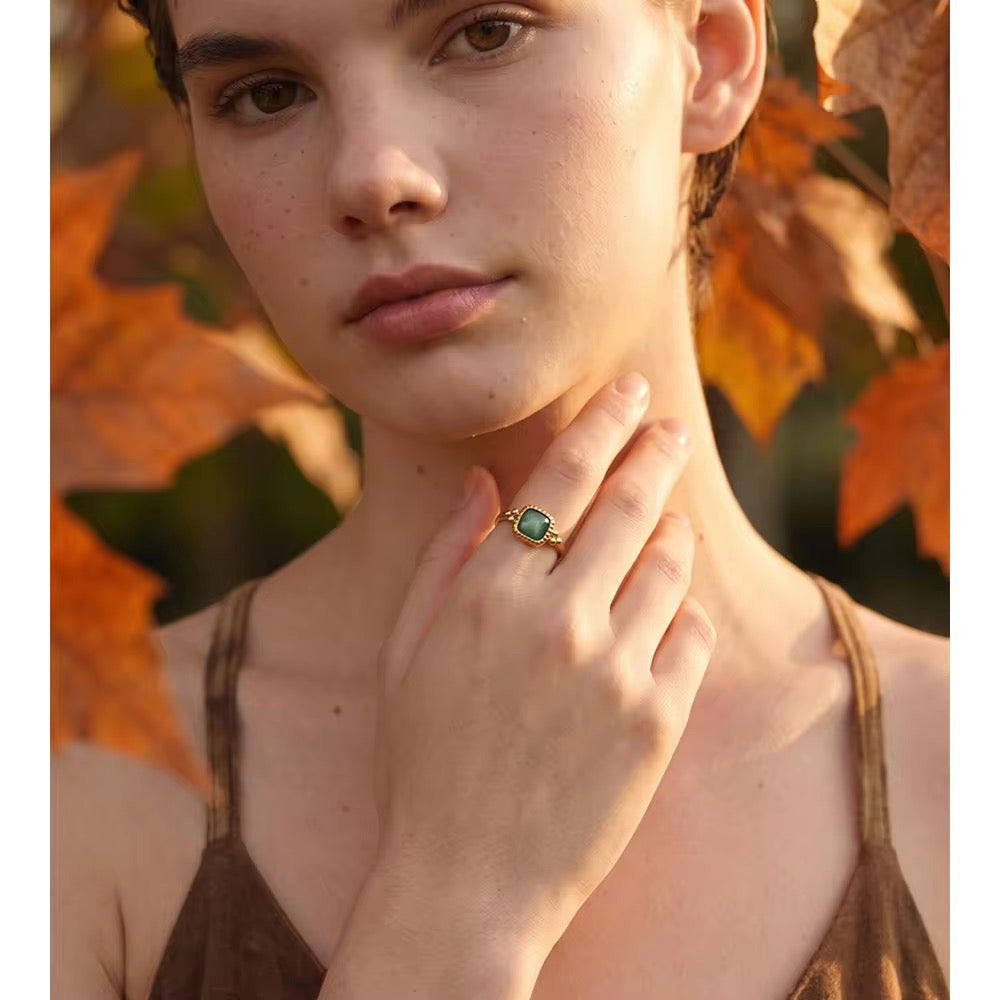 Beaded Gemstone Open Ring