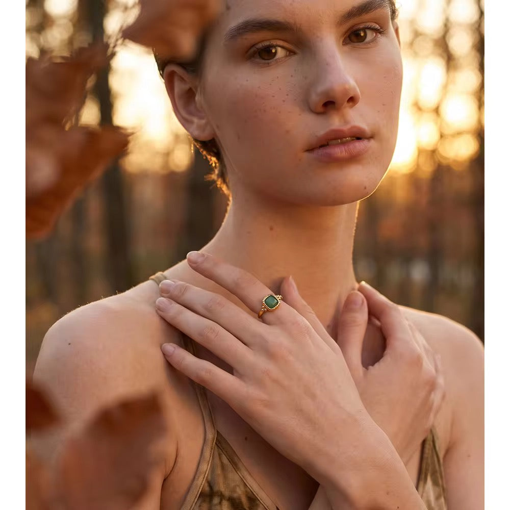 Beaded Gemstone Open Ring