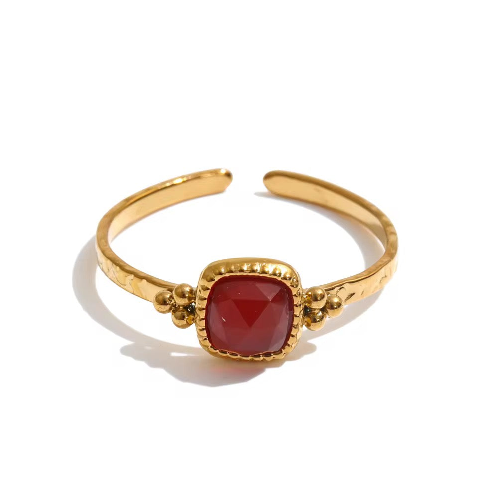 Beaded Gemstone Open Ring
