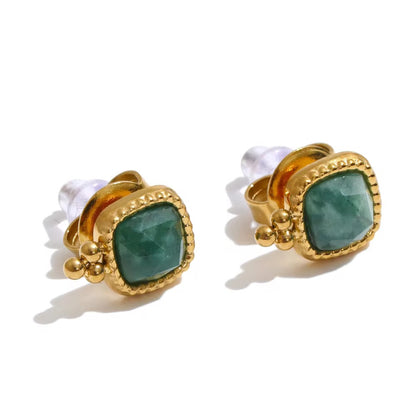 Mini Beaded Square Inlay Stud Earrings