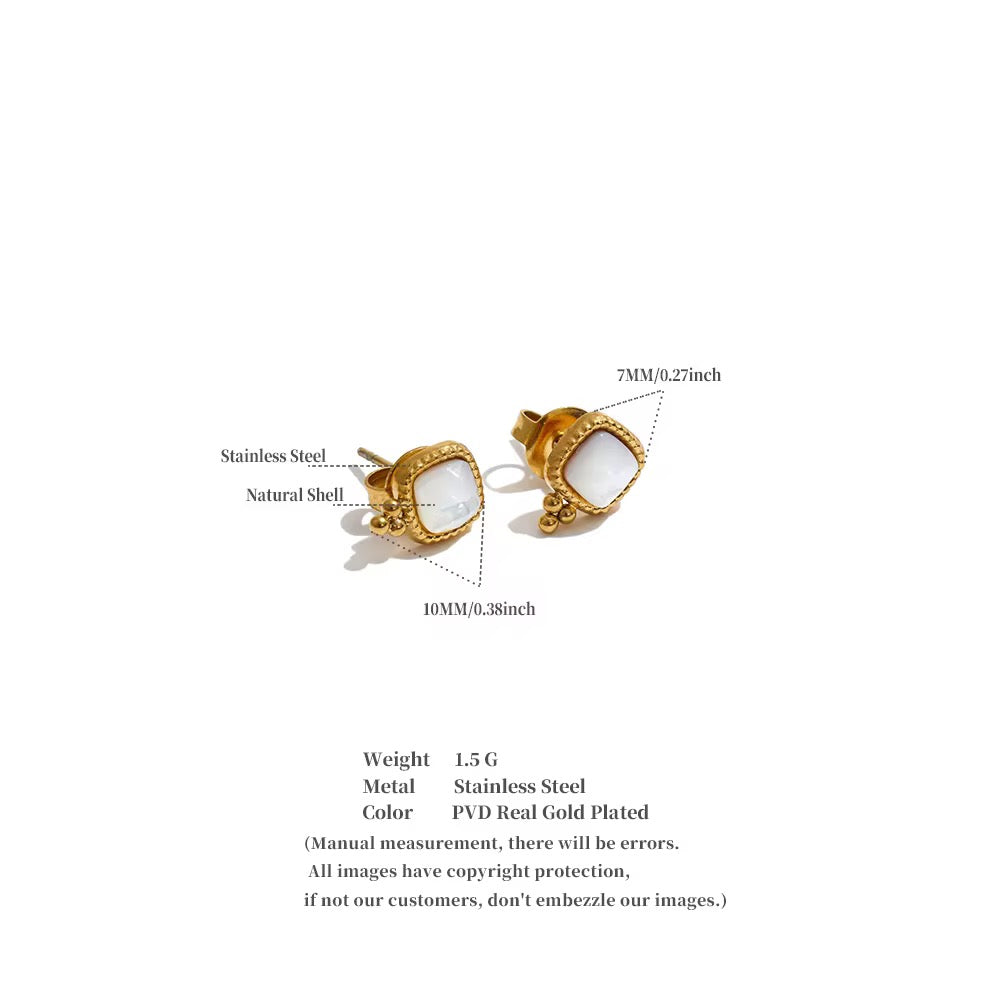 Mini Beaded Square Inlay Stud Earrings