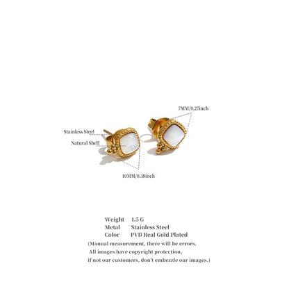 Mini Beaded Square Inlay Stud Earrings