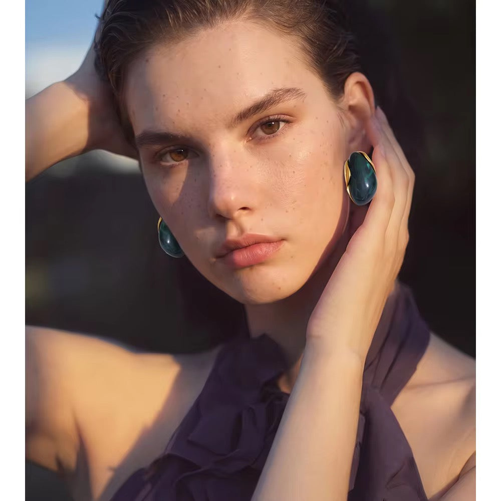 Emerald Wave Sculptural Earrings