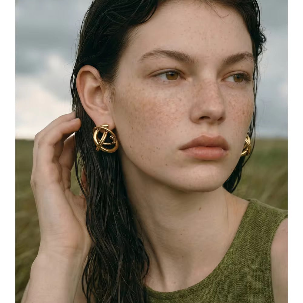 Abstract Swirl Gold Drop Earrings