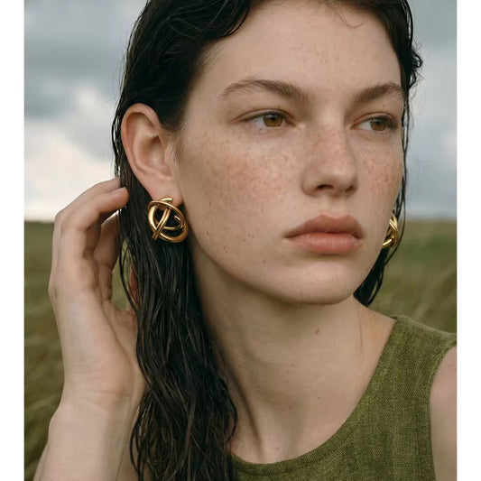 Abstract Swirl Gold Drop Earrings