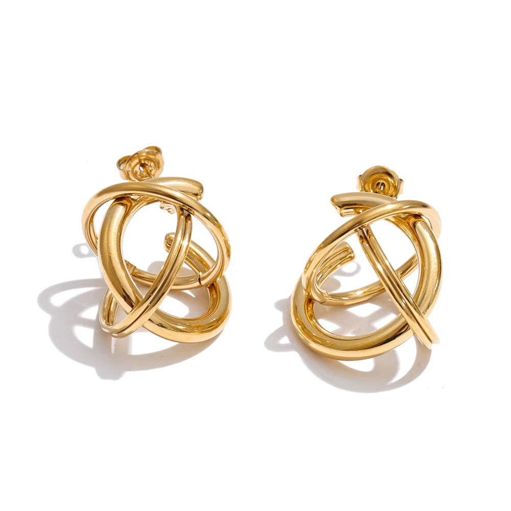 Abstract Swirl Gold Drop Earrings