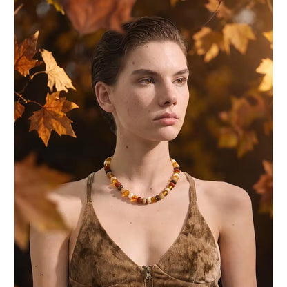 Warm Amber Resin Bead Choker Necklace