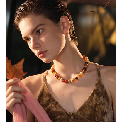Warm Amber Resin Bead Choker Necklace