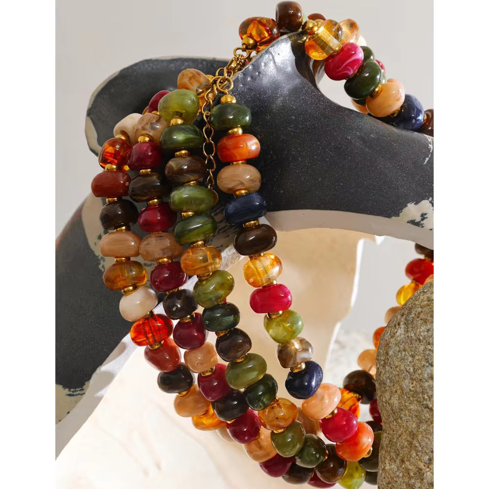 Warm Amber Resin Bead Choker Necklace