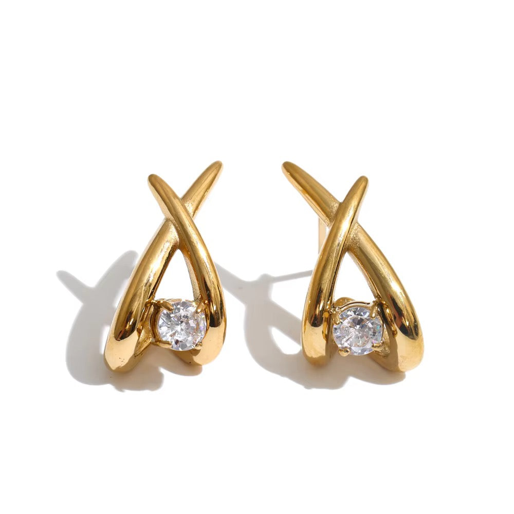 Crossed Ribbon Cubic Zirconia Studs