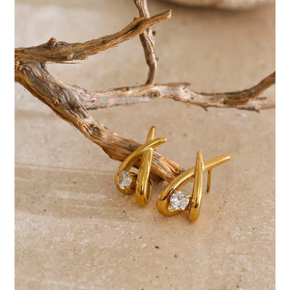 Crossed Ribbon Cubic Zirconia Studs