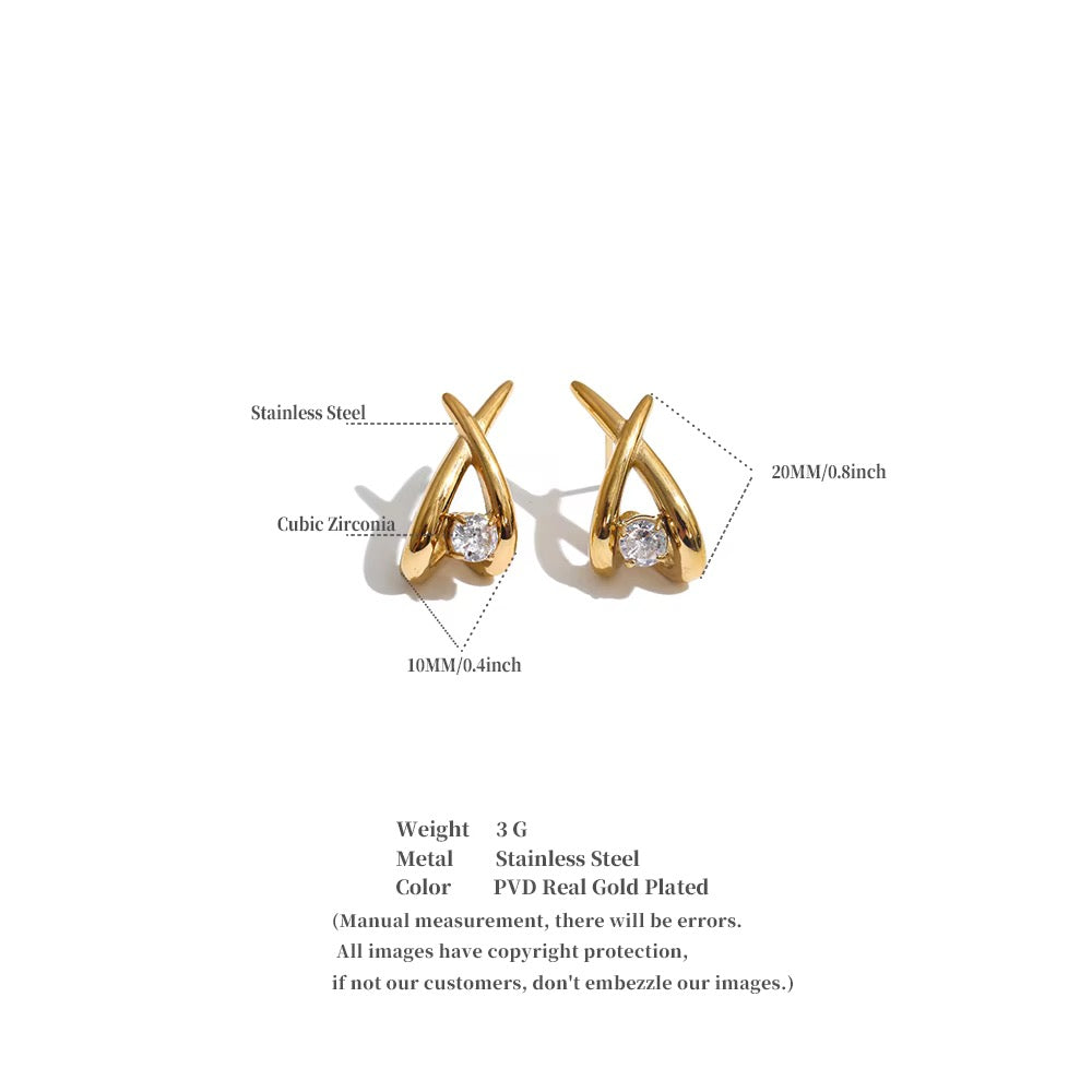Crossed Ribbon Cubic Zirconia Studs
