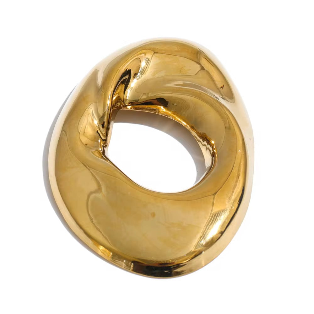 Sculptural Twisted Open-Loop Gold Brooch
