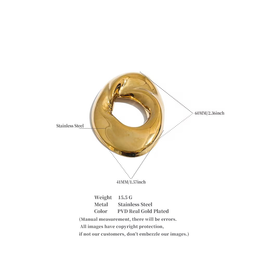 Sculptural Twisted Open-Loop Gold Brooch