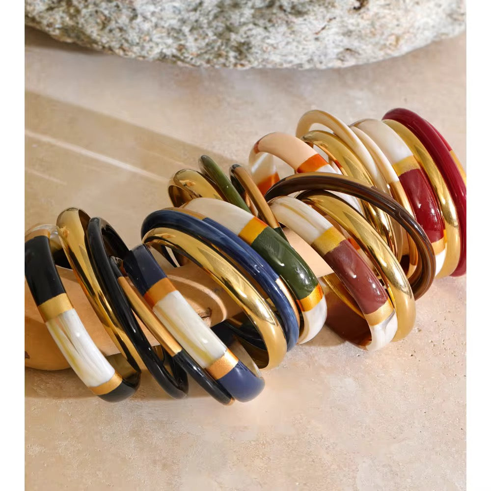 Color-Block Resin & Gold Bangle Stack Set
